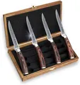 Wakoli EDIB 4-teiliges Steakmesser Set Damaststahl (VG10 Kern) in Geschenkbox – 4x Steakmesser mit 12,5 cm Klinge – Scharf & ergonomisch – Damastmesser Set mit Pakkaholzgriffen für Steak & Braten
