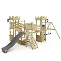 WICKEY Spielturm Ritterburg Smart Arch mit Schaukel & Anthraziter Rutsche, Outdoor Kinder Kletterturm mit Sandkasten, Leiter & Spiel-Zubehör für den Garten
