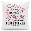 GRAVURZEILE Kissen mit Spruch - Omas sind wie Mamas nur mit Puderzucker - Geschenk für die Beste Oma zum Geburtstag Muttertag Weihnachten - 40 x 40 cm - 100% Polyester - Kissen: mit Füllung