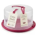 Lomatek Tortenglocke 38 x 33 x 16,5 cm, Kuchen Transportbox/Kuchenbox für Torten bis 30 cm Durchmesser, mit Haube & Tragegriff, BPA-frei, Made in Germany, in Himbeere/Transparent