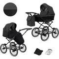 Kinderwagen ROMANTIC Sportwagen Babywagen Babyschale Komplettset Kinder Wagen Set 2 in 1 (schwarz eco, Rahmenfarbe: schwarz) - Schwarz