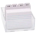Karteikasten transparent mit DIN A8 100x Karteikarten liniert weiß Register A-Z