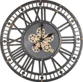 bhp B992304 GEORGE Wanduhr, Metall schwarz, antik, Uhr, weitere Funktionen: bewegliche Zahnräder, römisches Ziffernblatt, ø: 700mm, H: 700mm, exkl.