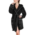 Gräfenstayn Damenbademantel Bademantel Damen flauschig Kapuze Kuschelfleece leicht kurz, warm & kuschelig, Knielang, Fronttaschen, Gürtel, S-XXL schwarz XL | 96 cm