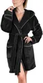 Gräfenstayn Damenbademantel Bademantel Damen flauschig Kapuze Kuschelfleece leicht kurz, warm & kuschelig, Knielang, Fronttaschen, Gürtel, S-XXL