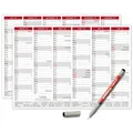 TOBJA Wandkalender Abwischbarer Wandkalender 2025 A4 - "Rot", Tafelkalender inkl. 1 Stift Kalender A4 abwischbar rot|weiß