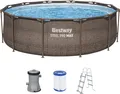 Bestway® Steel Pro MAX™ Frame Pool Set mit Filterpumpe Ø 366 x 100 cm, Rattan-Optik (Schokobraun), rund