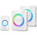 VOXON Funkklingel, 400m Reichweite Türklingel Funk Set, IP65 Aussen Wasserdicht Klingel Haustür mit 2 Empfängern, Plug-in Doorbell mit LED-Blitz, 5 Lautstärkestufen, 38 Melodien (Weiß RGB)