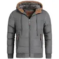 Indicode Winterjacke Herren Adeline Jacke Winter Herrenjacke mit Teddyfutter, gefütterte Kapuze grau L (52)