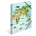 HERMA Sammelmappe A4 Weltkarte, Eckspanner-Mappe aus Pappe mit Kindergarten Motiv, Gummizug, Innenklappen und Innendruck für Jungen, Mädchen und Kinder