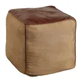 invicta INTERIOR Retro Sitzpouf Mustang 53cm Lederbezug mit Leinen Sitzwürfel Pouf Sitzhocker