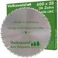Volkswald Kreissägeblatt Volkswald ® HM-Sägeblatt LWZ 600 x 28 mm Z=36 Hartholz Kreissägeblatt, Echt Originale Volkswald® Made in Germany