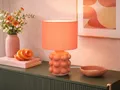 Retro LED Tischlampe mit Lampenfuß Keramik & Stoff Lampenschirm Orange Höhe 30cm