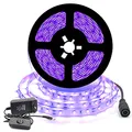 Arotelicht UV LED Strip Schwarzlicht Streifen Set, Band Leiste SMD 2835 UV Licht Lichterkette Lichtleiste mit Netzteil für Karneval Bar Disco Party Deko, 5M IP20