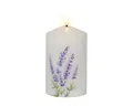 Lumineo LED Kerze mit Lavendel Motiv 7x14,5cm Wachs Batterie - Wachskerze Deko für Innen Zimmerdeko Wohndeko - batteriebetriebene Stumpenkerze - Dekokerze mit Design - Weiß