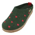 HAFLINGER Grizzly Cuoricini Filzpantoffel Herz Hausschuh Dunkelgrün (Eibe 35), Gr 41