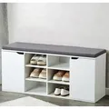 KESPER Schuhschrank weiß mit Sitzkissen – 103 x 30,5 x 48 cm – 6 Fächer & 2 Türen mit variablen Einlegeböden – praktische Sitzbank – 15... - Weiß/Grau