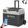 Kompressor Kühlbox elektrisch, Kühltruhe mit APP-Steuerung, USB-Anschluss, Teleskopstange, Räder, 12/24V, 230V - 52 Liter - anthrazit - Grau