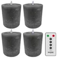 Sompex LED Kerzen mit Timerfunktion und flackernder Flamme, grau ⌀ 10cm, Höhe 10,5cm, Adventskranz 4er Sets, Weihnachtsdeko, LED Deko, Stumpenkerzen (4er Set mit Fernbedienung)