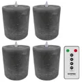 4er Set Sompex Flame LED Kerzen grau 10x11cm, Echtwachskerzen mit Fernbedienung