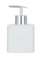 WENKO Seifenspender Hexa, nachfüllbarer Pumpspender aus Keramik für 290 ml Flüssigseife, silberner Pumpkopf, 7,5 x 13 x 8,5 cm, Weiß matt