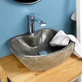 40 cm Stein-Waschbecken mit Hahnloch Flussstein-Aufsatzwaschbecken Naturstein Findling Granitwaschbecken für Bad Gäste WC Wohnfreuden