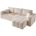 ECKSOFA Beige Velours mit Bettkasten und Schlaffunktion