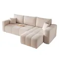 GREKPOL Sofa mit Schlaffunktion 145x248 - Creme Ecksofa mit Schlaffunktion und Bettkasten - Sofa 3 Sitzer - Schlafsofa - Couch - Schlafsofa mit Bettkasten