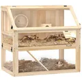 PawHut Hamsterkäfig aus Holz 3 Etagen Nagarium Nagerkäfig Kleintierkäfig mit klappbarem Deckel Laufrad und Zubehör, Kleintierstall Holzkäfig Käfig für Hamster Zwerghamster 80 x 50 x 76 cm Naturholz