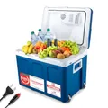TZS First Austria - Kühlbox 45L elektrisch 12V 230V Anschluss für Auto & Steckdose - Thermoelektrische Cool Box kühlt & wärmt - Mini Kühlschrank mit Rollen - Für Camping, Festivals, Reisen - Blau