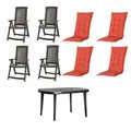 Gardenson Gartentischgruppe, Grau, Rot, Kunststoff, Textil, oval, 90x95x137 cm, Stühle klappbar, Rückenlehne mehrfach verstellbar, Gartenmöbel, Gartenmöbel-Sets