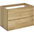 Linea Natura Waschbeckenunterschrank, Eiche, Holz, Holzwerkstoff, Eiche, furniert,massiv, 2 Schublade(n) Schubladen, 80x54x46 cm, hängend, Badezimmer, Badezimmerschränke, Waschbeckenunterschränke