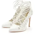 LASCANA Belle Affaire Stiletto Pump mit Cut-Outs, High-Heel-Pumps Mit Schnürbänder und hohem Absatz weiß 39
