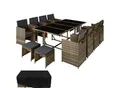 tectake® Rattan Sitzgruppe, für 8 bis 12 Personen, UV-beständig, zusammenschiebbar, inklusive Schutzhülle