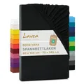 Lavea® Spannbettlaken Kinder 60x130cm - 70x140cm Maya Jersey, Bettlaken aus 100% Baumwolle, mit Rundumgummi für Matratzen bis 20 cm, atmungsaktiv, pflegeleicht, formstabil, Spannbetttücher, Schwarz