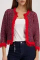 Monari Strickjacke Rundhalsausschnitt, verkürzter Schnitt, Ripp-Saum mit Fransen