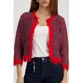 Monari Strickjacke Rundhalsausschnitt, verkürzter Schnitt, Ripp-Saum mit Fransen blau XL (42)