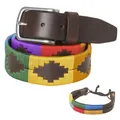 Argentinischer Ledergürtel mit passender Schnur und Lederarmband. Auf Leder g...