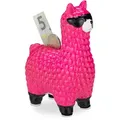 Lama Spardose, Mit Sonnenbrille, Geschenkidee & Deko, Alpaka Sparbüchse Aus Keramik, Hbt 15,5 X 11 X 6cm, Pink - Relaxdays