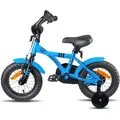 PROMETHEUS Kinderfahrrad 12 Zoll Jungen und Mädchen in Blau & Schwarz mit Stützräder | Aluminium Seitenzugbremse und Rücktrittbremse | inkl. Si... - Blau/Schwarz