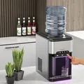 COSTWAY 3-in-1-Wasserspender mit Eiswürfelmaschine, 3 Temperatureinstellungen, heißes, kaltes und kühles Wasser, für 3-5-Gallonen-Flaschen, Arb... - Silber/Schwarz