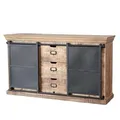 Sideboard Industrial SELCE 150cm Massivholz Schiebetüren Anrichte Kommode