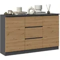 Komoda dwudrzwiowa 120x30x75 cm antracyt/artisan z trzema szufladami - Grau/Braun