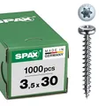 SPAX Universalschraube, 3,5 x 30 mm, 1000 Stück, T-STAR plus, Halbrundkopf, Vollgewinde, 4CUT, WIROX A9J, blank verzinkt, 0201010350305