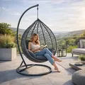 Polyrattan Hängesessel Hängekorb mit Gestell Rattan Hängestuhl Sessel Anthrazit - Grau