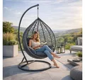 ESTEXO Hängesessel Polyrattan Hängekorb mit Gestell Rattan Hängestuhl Sessel Anthrazit