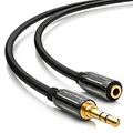 deleyCON 5m Stereo Audio Verlängerungskabel - 3,5mm Klinke Buchse zu Stecker - AUX Stereokabel mit Metallstecker für Lautsprecher Kopfhörer - Schwarz