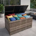 ESTEXO Polyrattan Auflagenbox XXL Kissenbox 870 Liter Gartenbox Gartentruhe Aufbewahrungsbox (Beige-Braun)