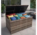 ESTEXO Auflagenbox Poly Rattan 870 Liter XXL Kissenbox Aufbewahrungsbox Beige-Braun