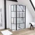 Duschwand MARWELL in modernem Design 90 + 40 x 195 cm - Trennwand aus Glas mit matt schwarzen Wandprofil - mit Einscheibensicherheitsglas - Schwarz